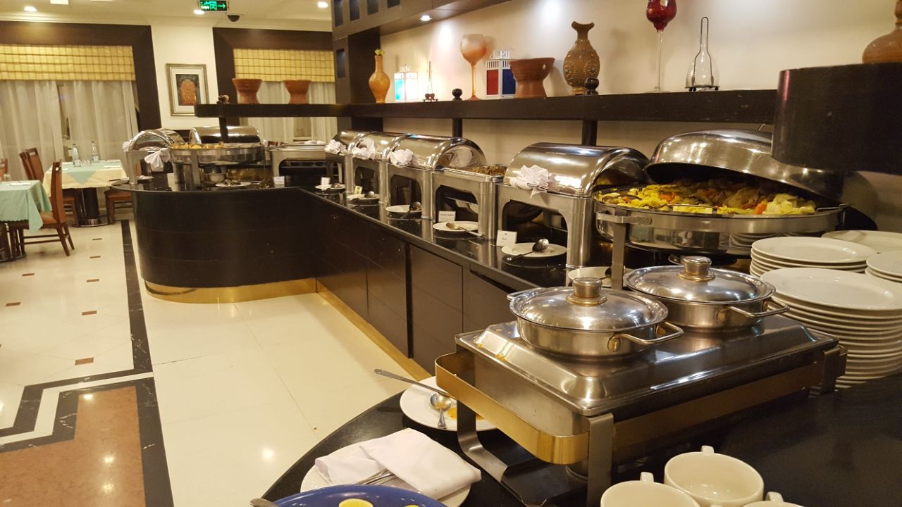 Buffet spread provided three times daily to pilgrims at Haj accommodation